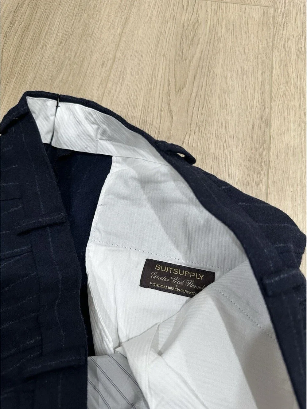 Suitsupply Circular Wool Flannel Striped Navy White Dress Pants Trousers 38x25